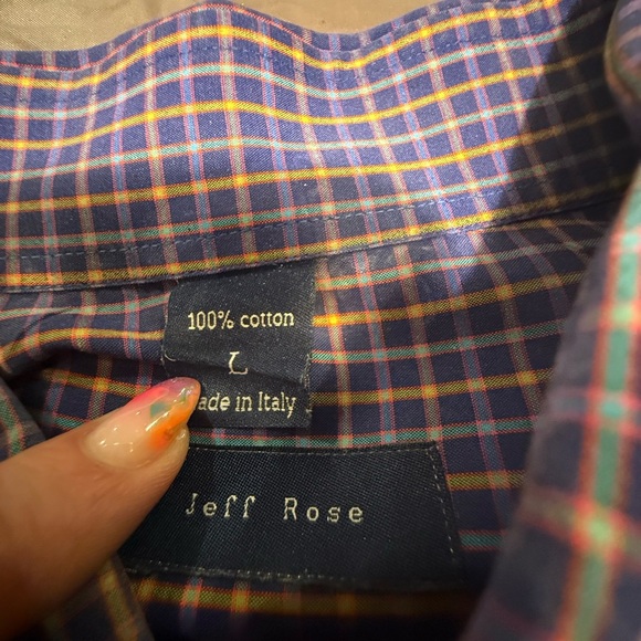 Jeff Rose 100% Cotton Golf Button Down Shirt Blue/Yellow/Red Check Print Large - Picture 12 of 12